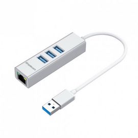 Image for Simplecom CHN420-SILVER CHN420 Silver Aluminium 3 Port SuperSpeed USB HUB with Gigabit Etherne