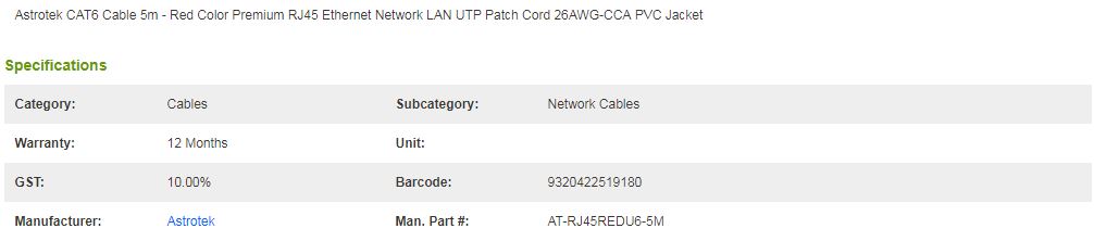 Astrotek CAT6 Cable 5m - Red Color Premium RJ45 Ethernet Network LAN