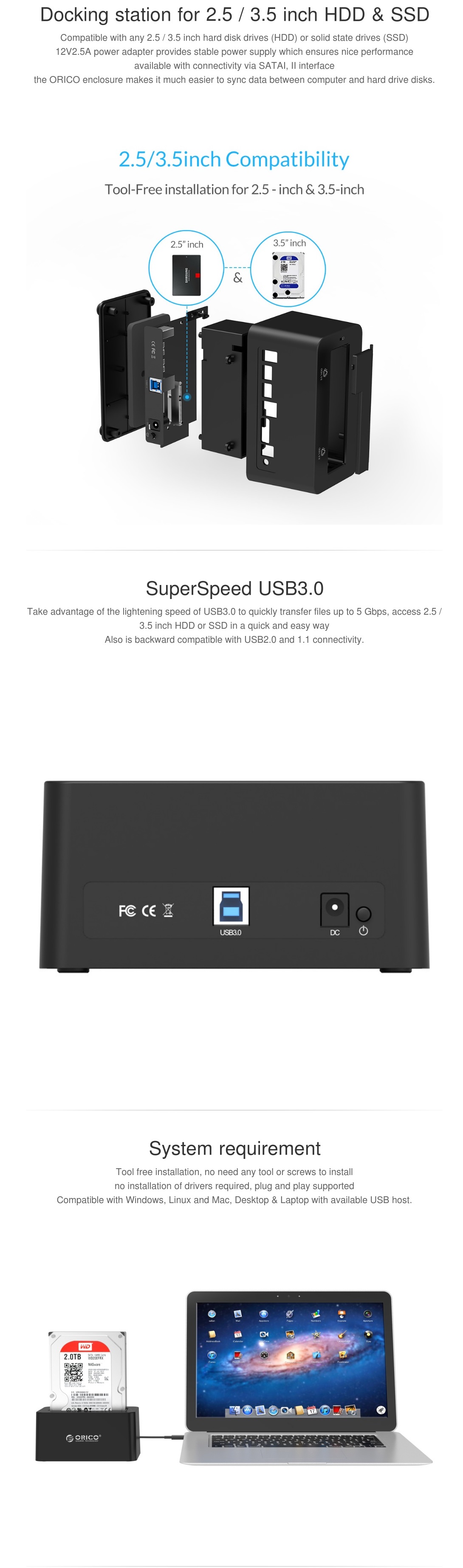 ORICO SuperSpeed USB3.0 SATA Hard Drive Docking Station (6619US3)