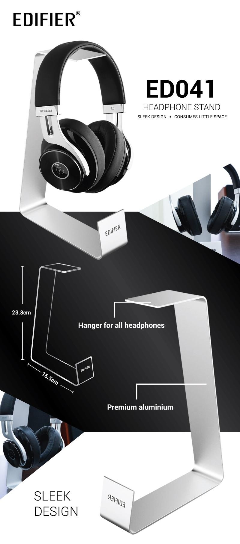Edifier ED041 Headphone Stand Silver Fully Aluminium Lightweight Headset Hanger