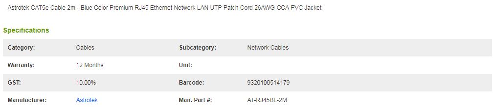 Astrotek CAT5e Cable 2m - Blue Color Premium RJ45 Ethernet Network LAN