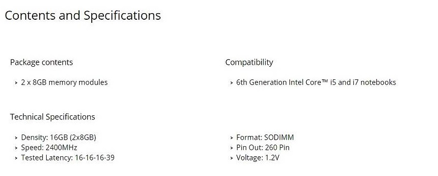 Corsair CMSX16GX4M2A2400C16 CORSAIR Vengeance 16GB (2x8GB) DDR4 DRAM SODIMM  WP.